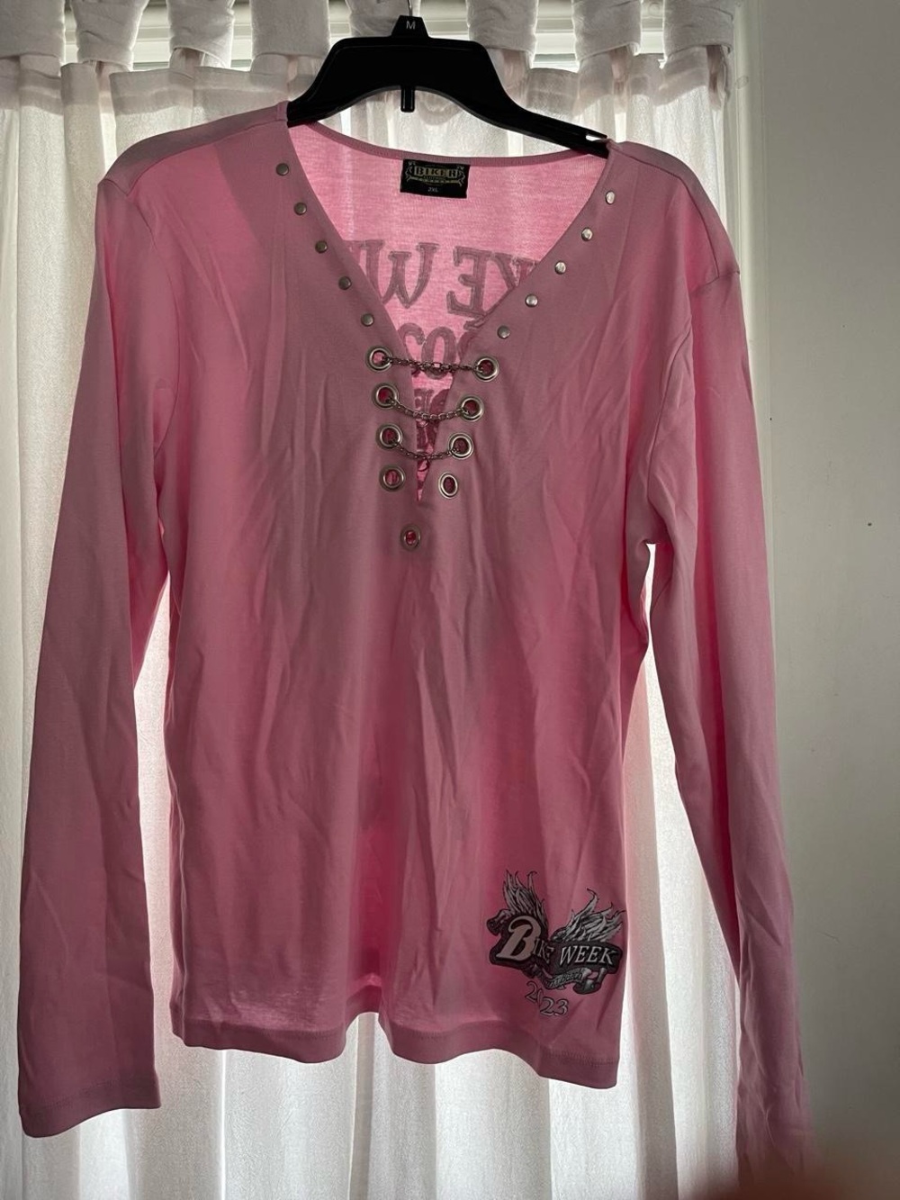 Bike Week Motorcycle Pink Lace-Up Long Sleeve Top